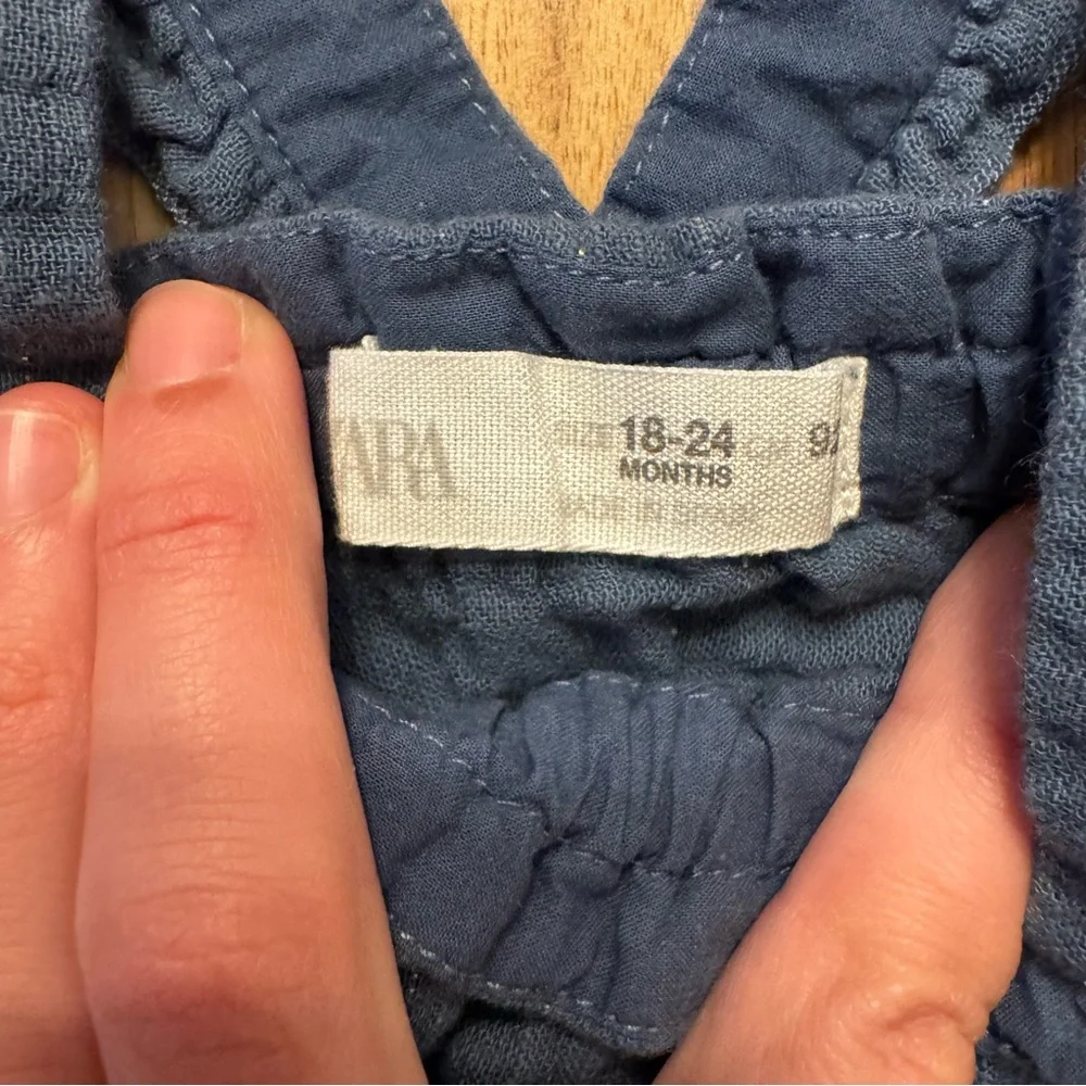 Zara‎ Baby Girl Blue Muslin Pinafore Skirt Ruffle Straps Stripe 18-24 Months